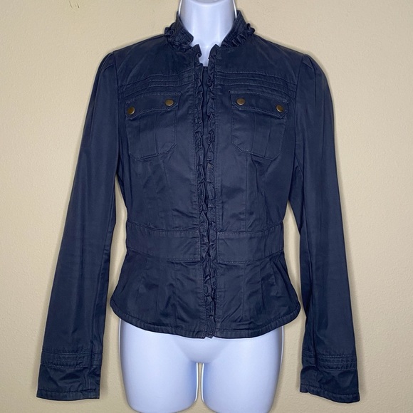 Banana Republic Jackets & Blazers - BANANA REPUBLIC Blue-Gray Structured Ruffle Jacket - Sz 4